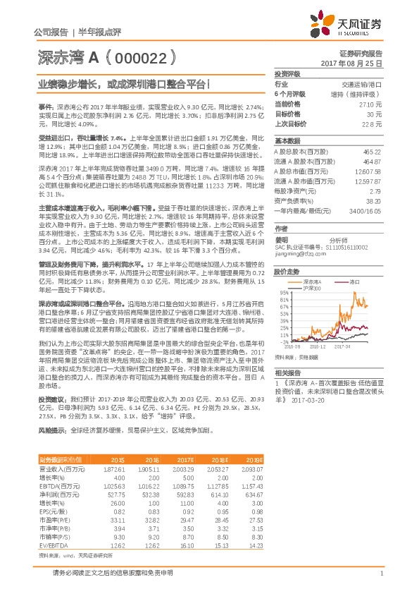 业绩稳步增长,或成深圳港口整合平台