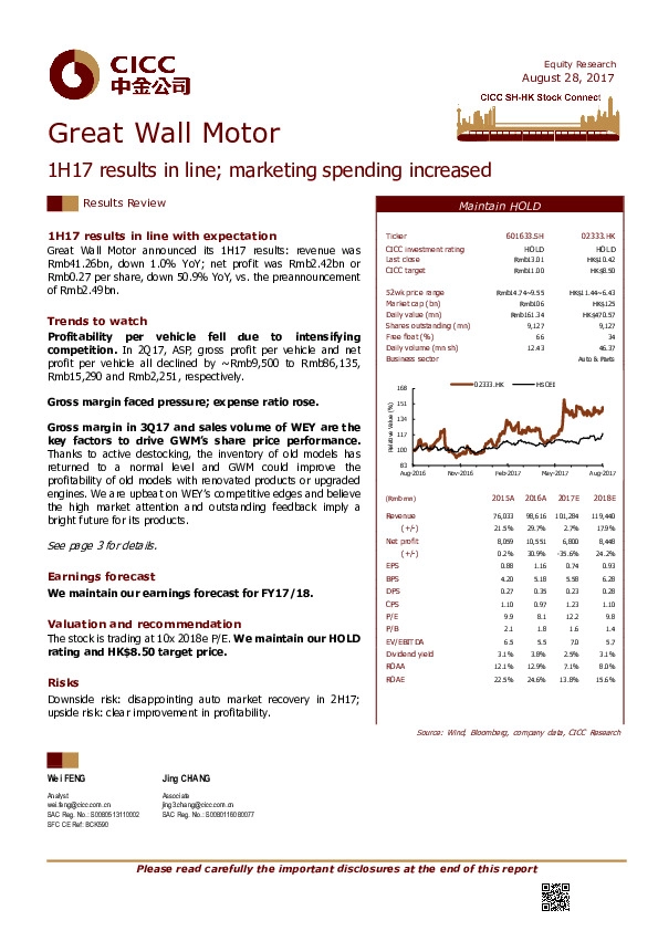 1H17 results in line; marketing spending increased