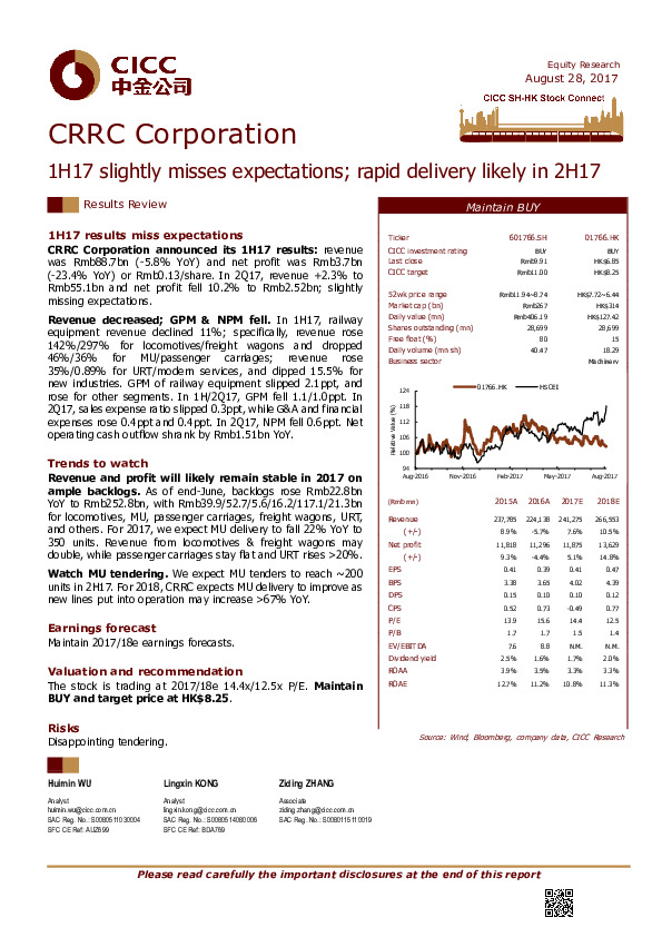 1H17 slightly misses expectations; rapid delivery likely in 2H17