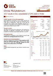 1H17 results in line;consolidation of 24% stake in Tenke