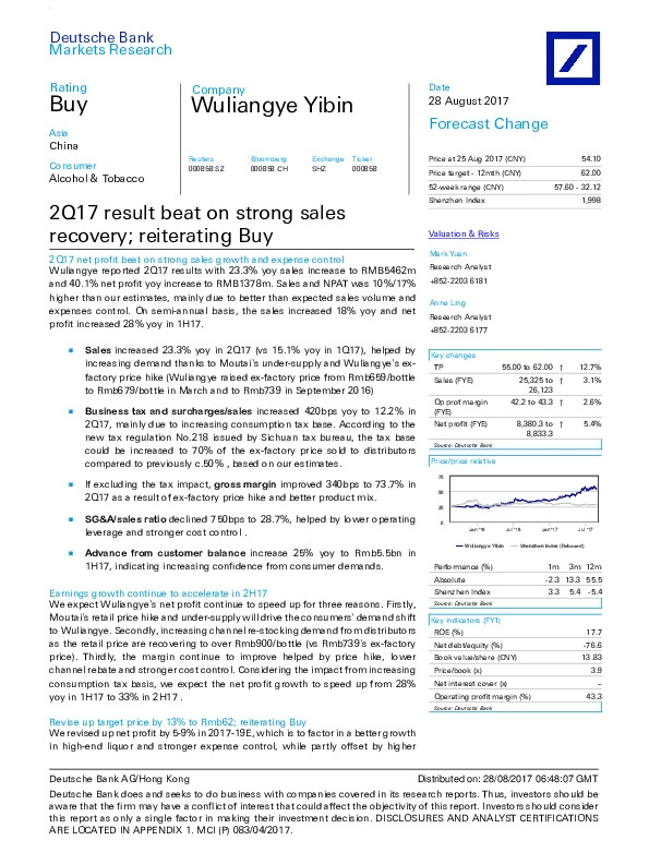 2Q17 result beat on strong sales recovery; reiterating Buy