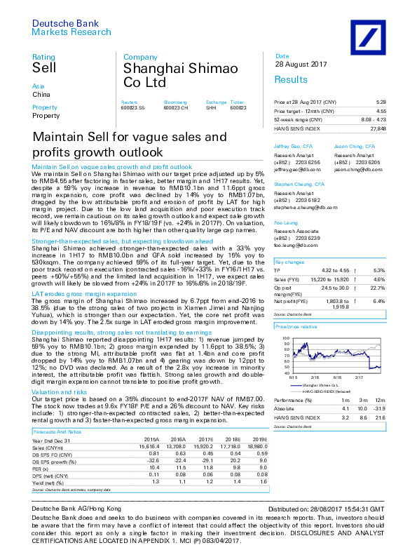 Maintain Sell for vague sales and profits growth outlook