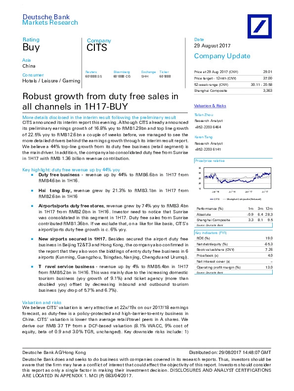 Robust growth from duty free sales in all channels in 1H17-BUY