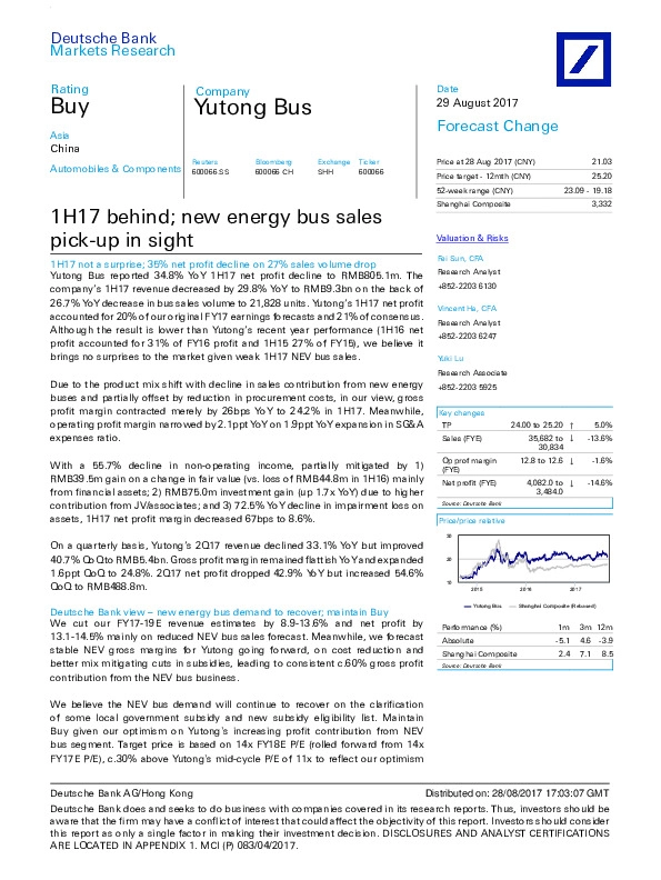 1H17 behind; new energy bus sales pick-up in sight