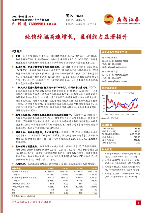 纯销终端高速增长，盈利能力显著提升