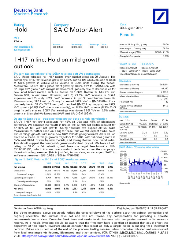 1H17 in line; Hold on mild growth outlook