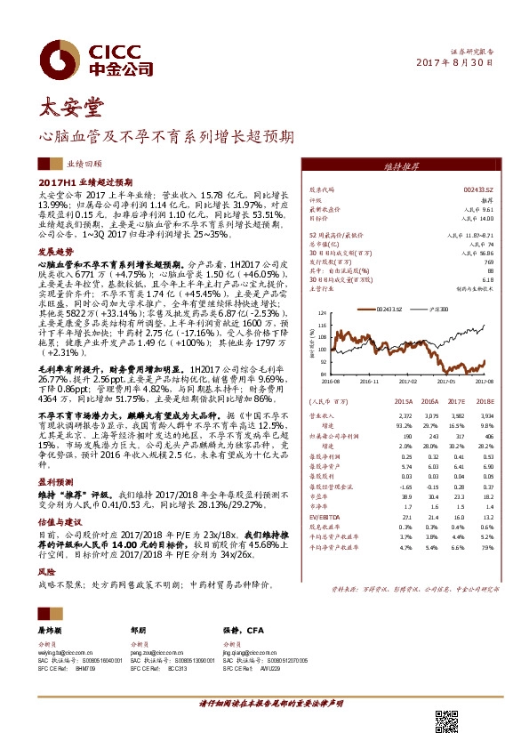 心脑血管及不孕不育系列增长超预期
