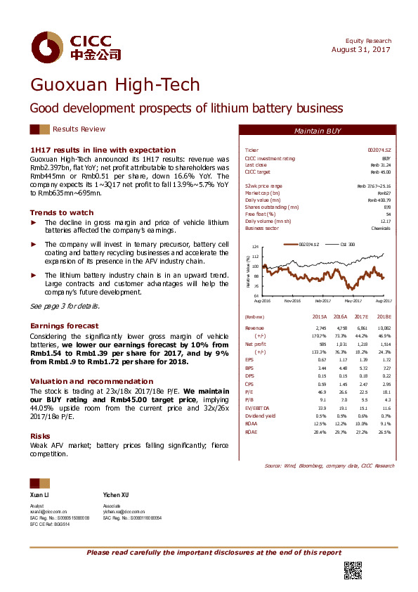 Good development prospects of lithium battery business