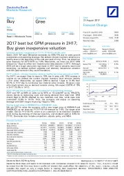 2Q17 beat but GPM pressure in 2H17; Buy given inexpensive valuation