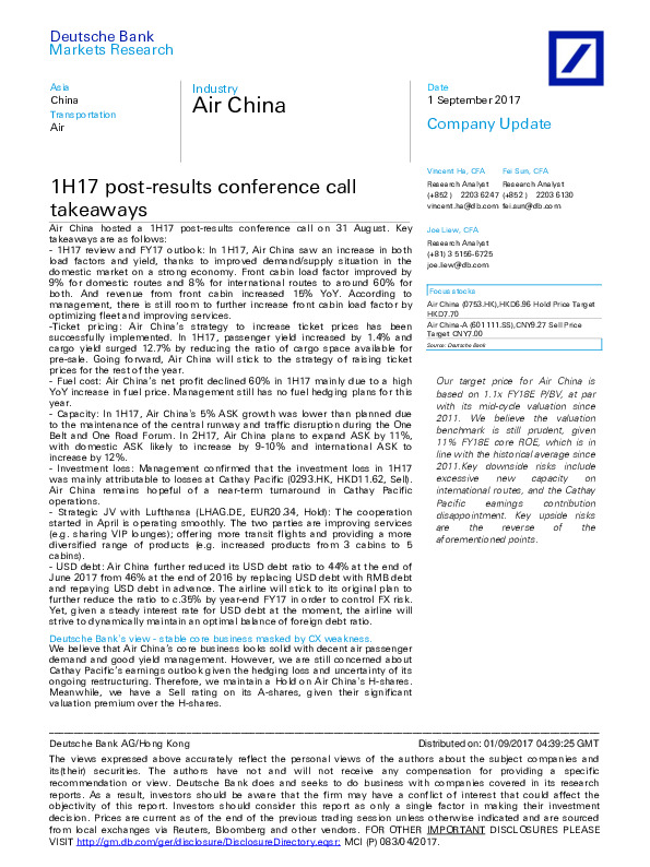 1H17 post-results conference call takeaways
