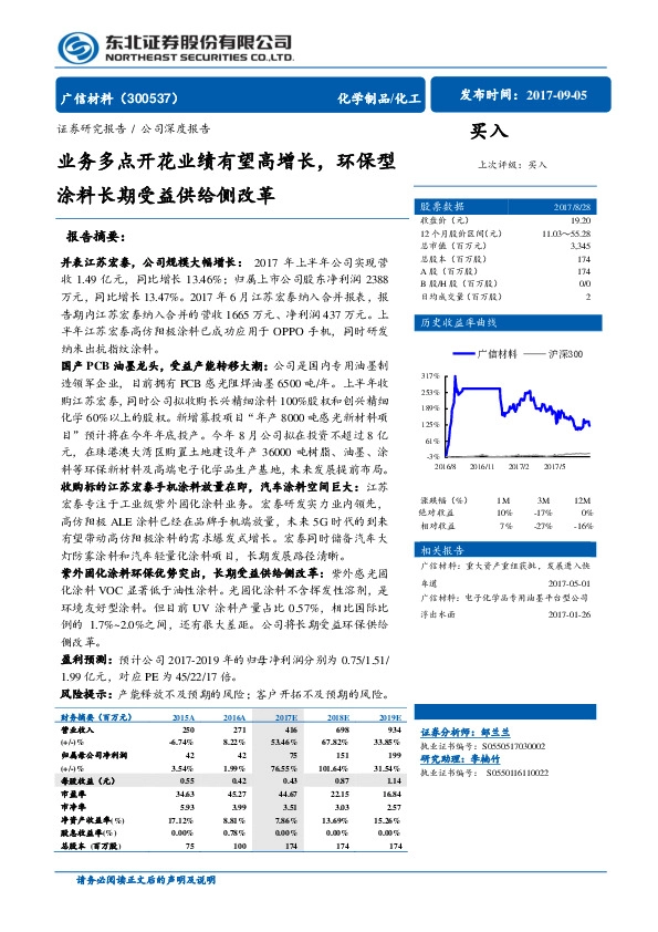 业务多点开花业绩有望高增长，环保型涂料长期受益供给侧改革