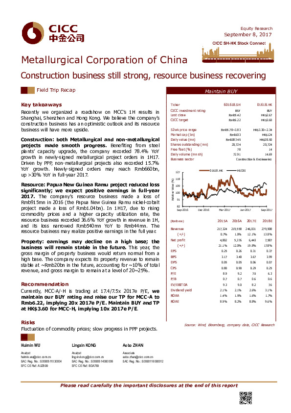 Construction business still strong, resource business recovering