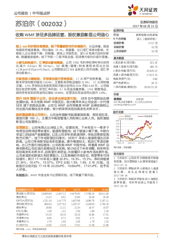 收购WMF涉足多品牌运营，股权激励彰显公司信心