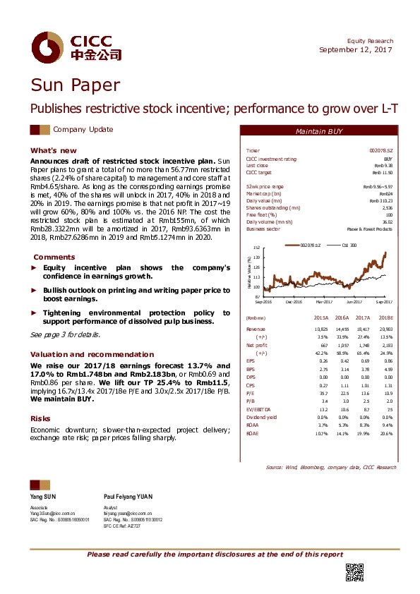Publishes restrictive stock incentive; performance to grow over L-T