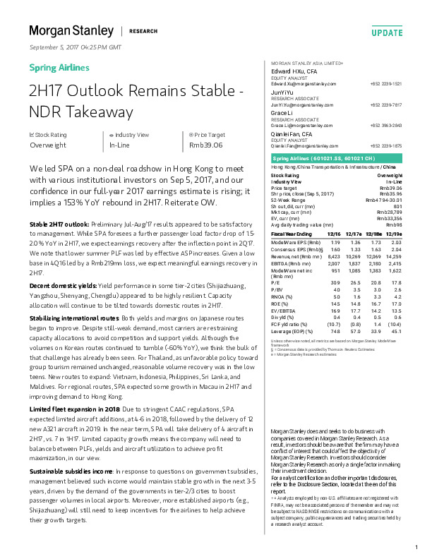2H17 Outlook Remains Stable -NDR Takeaway
