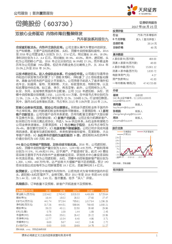 汽车新股系列报告九：双核心业务驱动 内饰件海归整装待发