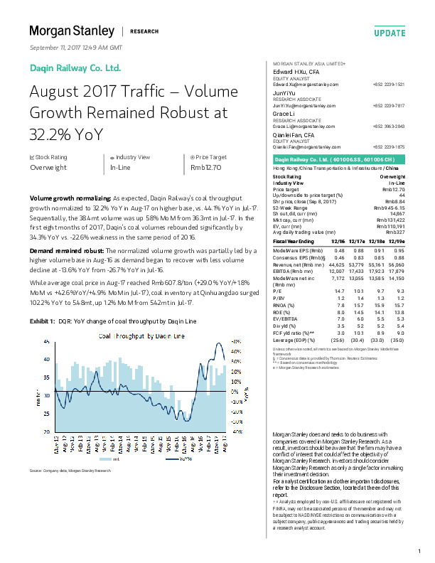 August 2017 Traffic – Volume Growth Remained Robust at 32.2% YoY