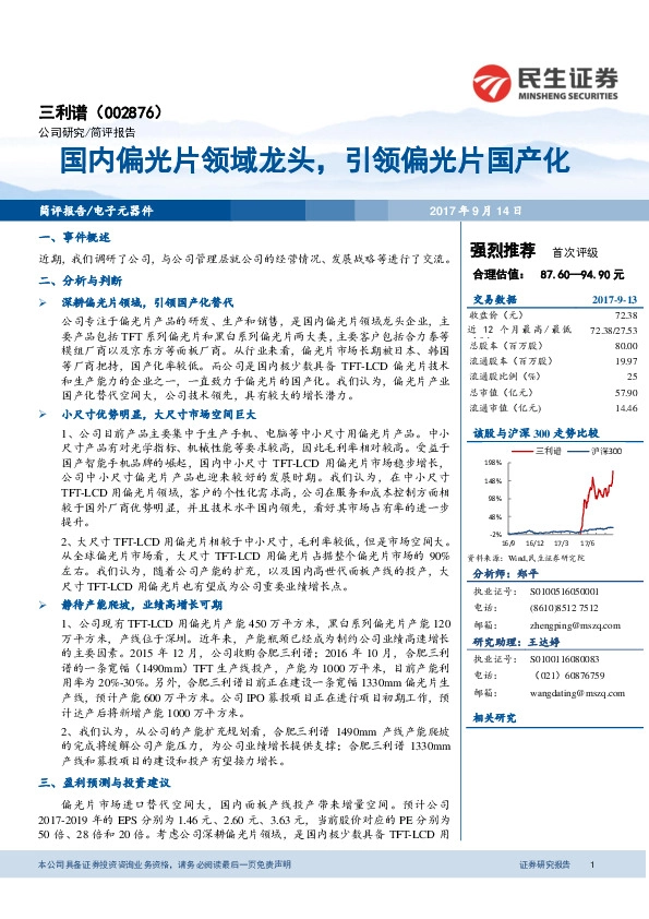 国内偏光片领域龙头，引领偏光片国产化