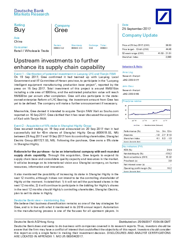 Upstream investments to further enhance its supply chain capability