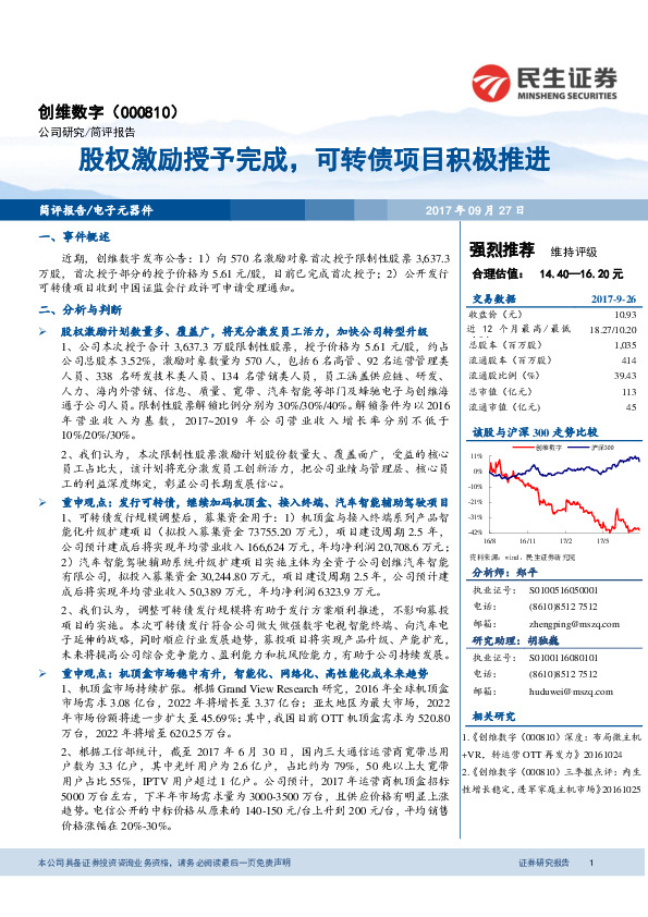 股权激励授予完成，可转债项目积极推进