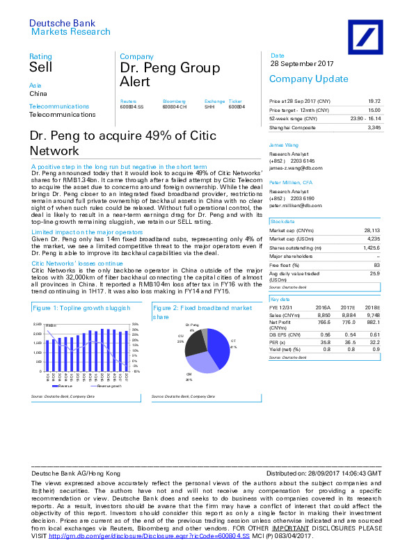 Dr. Peng to acquire 49% of Citic Network