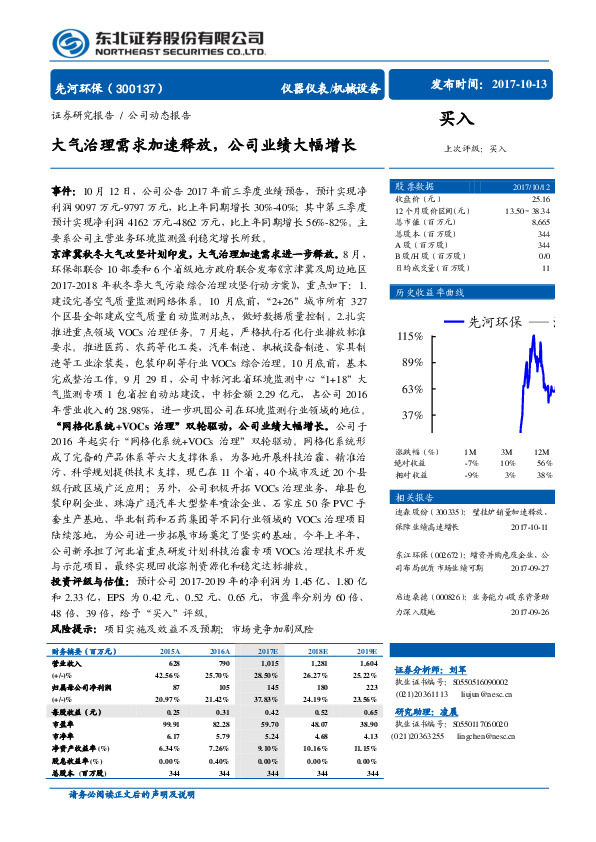 大气治理需求加速释放，公司业绩大幅增长