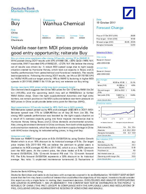 Volatile near-term MDI prices provide good entry opportunity; reiterate Buy