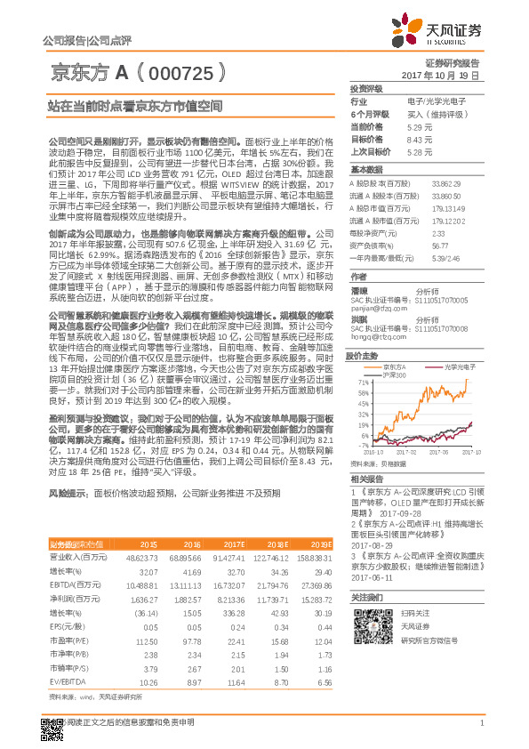 站在当前时点看京东方市值空间