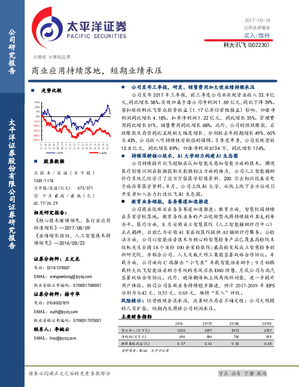 商业应用持续落地，短期业绩承压