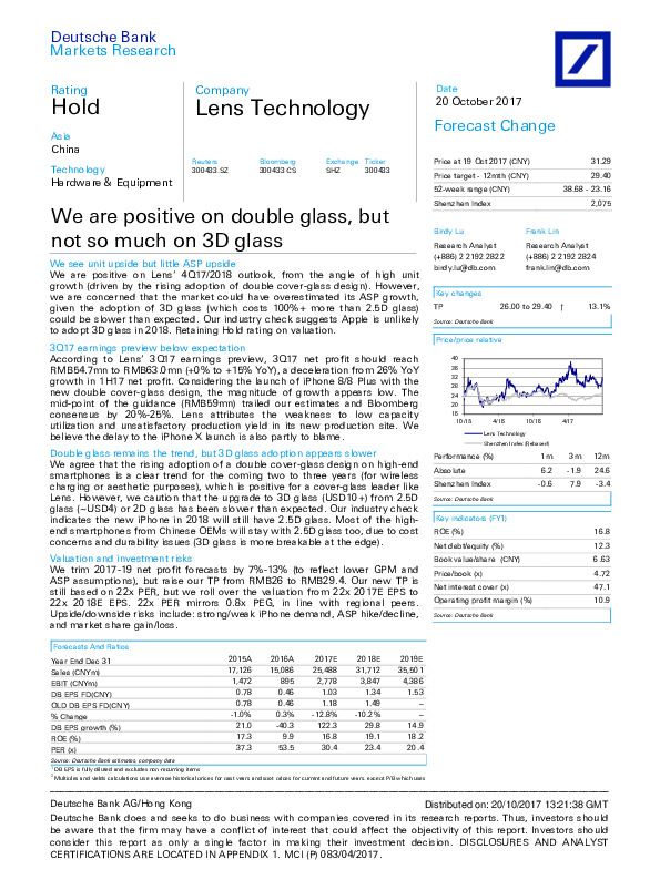 We are positive on double glass, but not so much on 3D glass