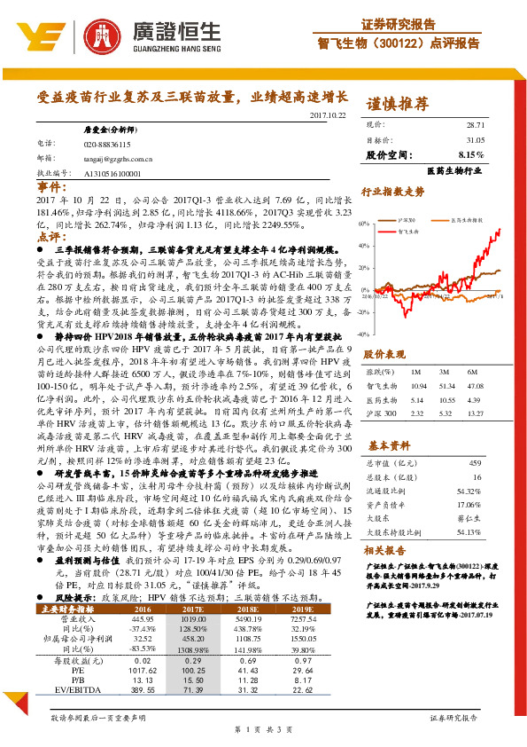 受益疫苗行业复苏及三联苗放量，业绩超高速增长