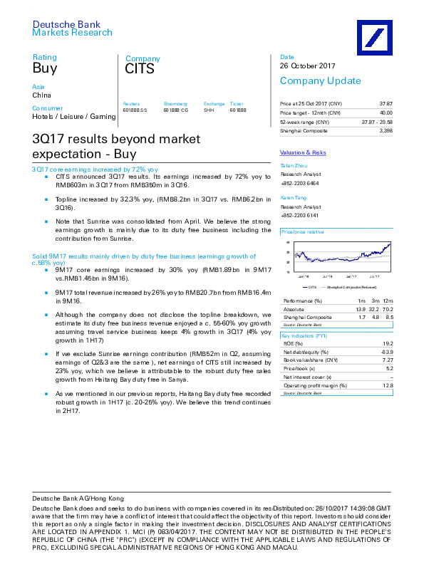 3Q17 results beyond market expectation - Buy