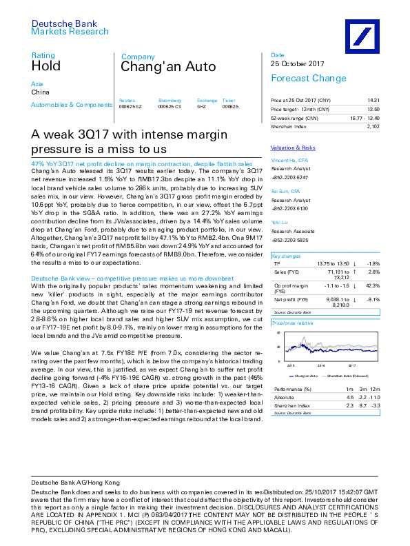 A weak 3Q17 with intense margin pressure is a miss to us
