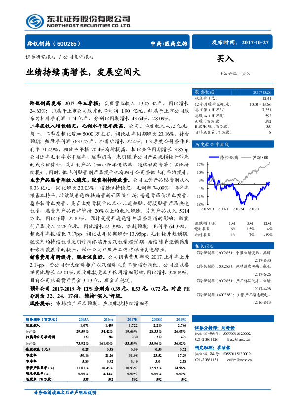 业绩持续高增长，发展空间大