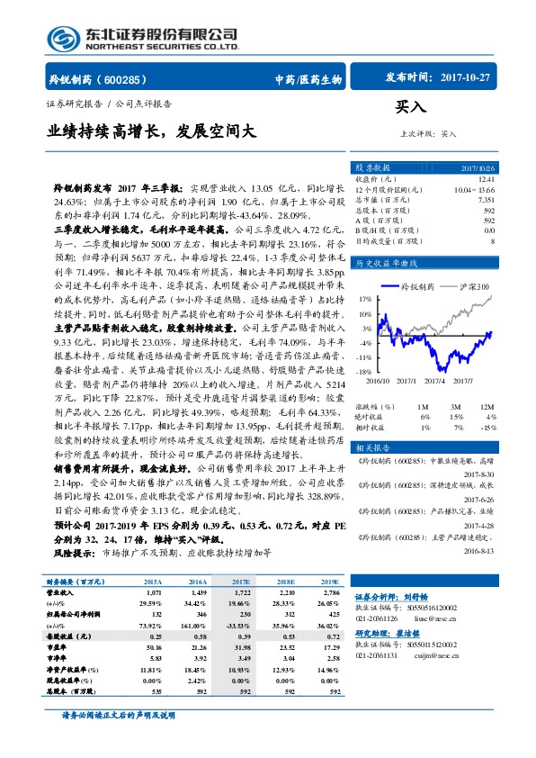 业绩持续高增长，发展空间大