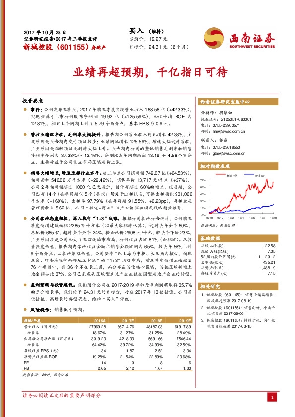 西南证券-新城控股(601155)业绩再超预期,千亿指日可待-171028