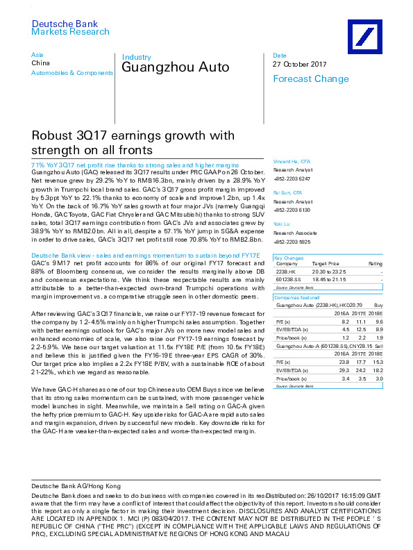 Robust 3Q17 earnings growth with strength on all fronts