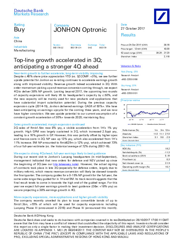 Top-line growth accelerated in 3Q;anticipating a stronger 4Q ahead