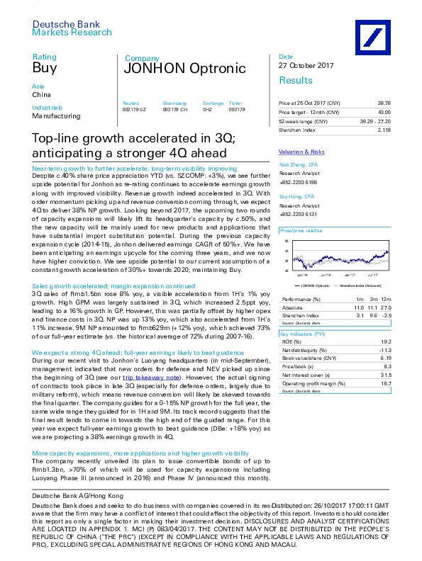 Top-line growth accelerated in 3Q;anticipating a stronger 4Q ahead