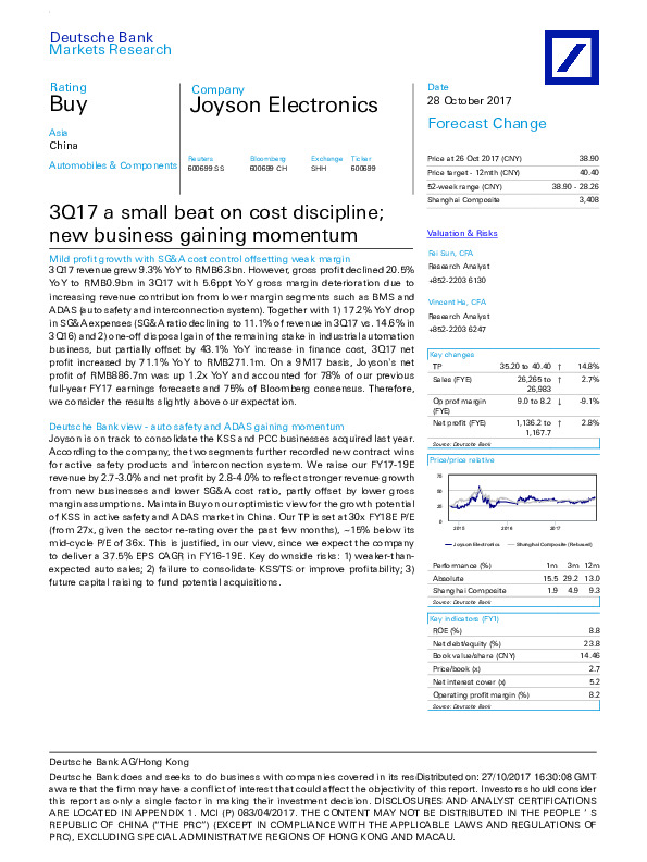 3Q17 a small beat on cost discipline; new business gaining momentum