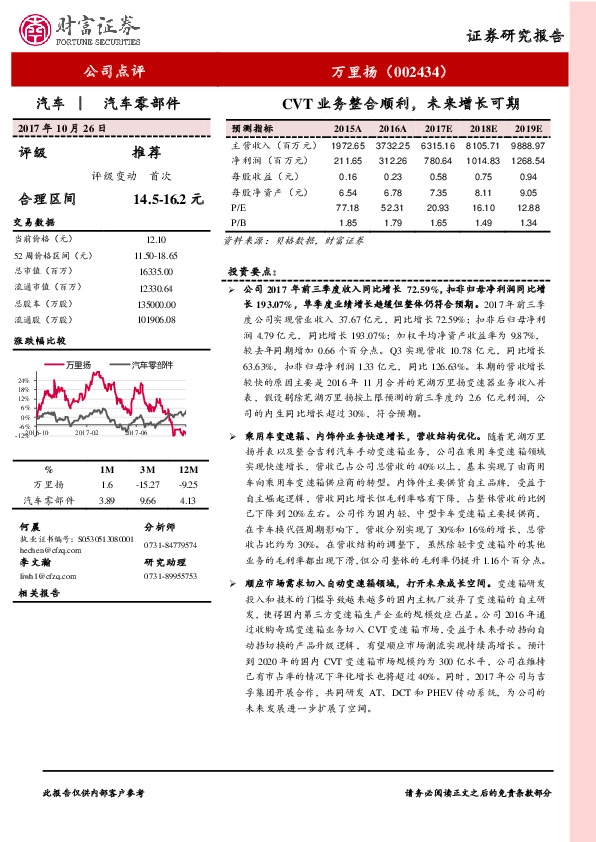 CVT业务整合顺利，未来增长可期