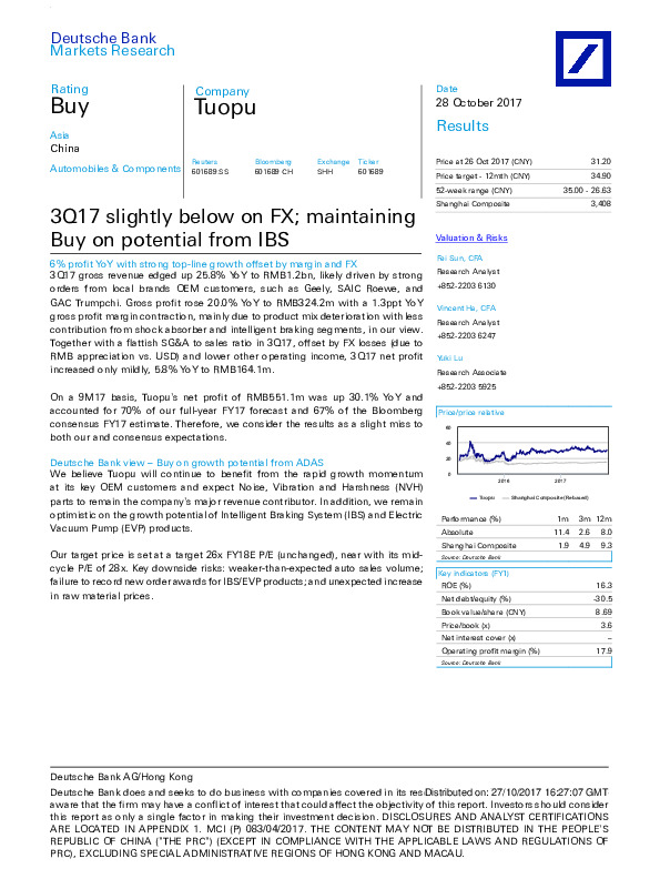 3Q17 slightly below on FX; maintaining Buy on potential from IBS