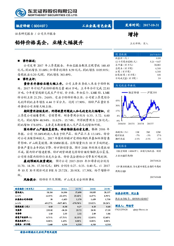 铅锌价格高企，业绩大幅提升