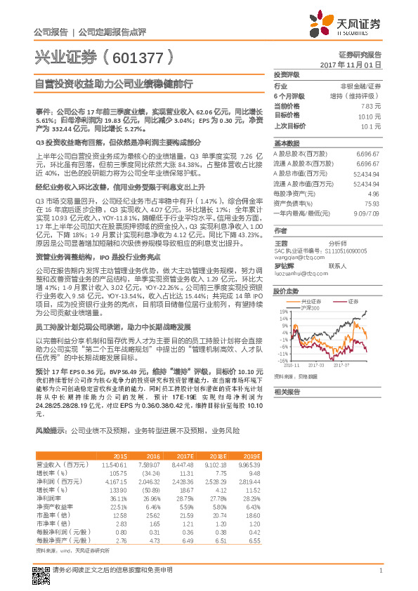 自营投资收益助力公司业绩稳健前行