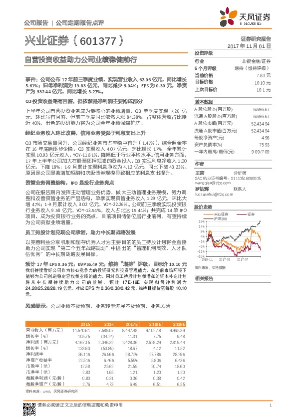 自营投资收益助力公司业绩稳健前行