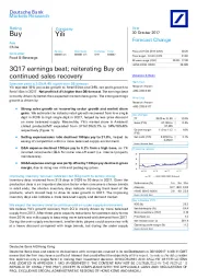 3Q17 earnings beat; reiterating Buy on continued sales recovery