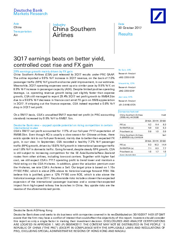 3Q17 earnings beats on better yield,controlled cost rise and FX gain