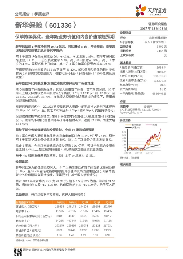 保单持续优化，全年新业务价值和内含价值或超预期