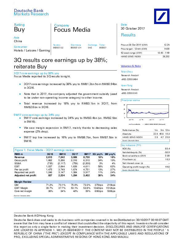 3Q results core earnings up by 38%;reiterate Buy