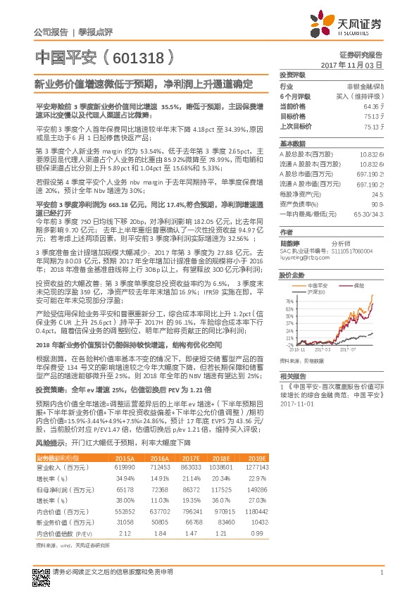 新业务价值增速微低于预期，净利润上升通道确定